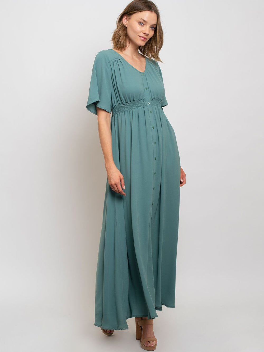 WOMEN'S MAXI SMOCKING WAIST DETAIL DRESS