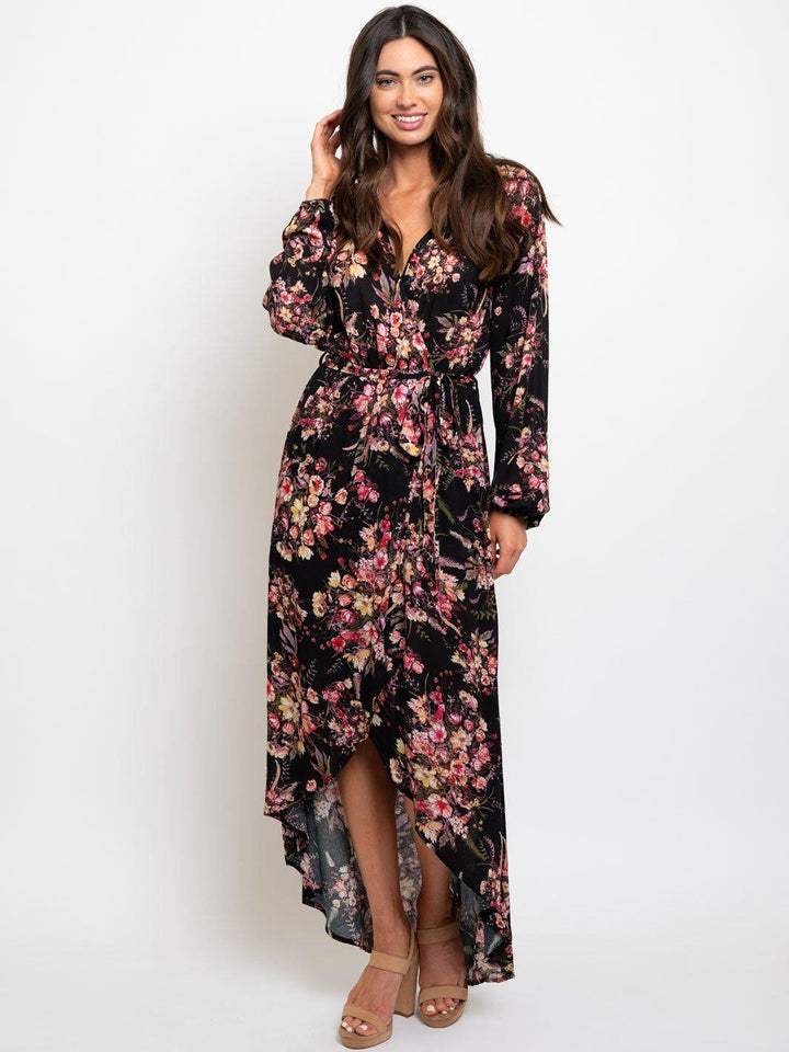 WOMEN'S LONG SLEEVE WRAP FLORAL MAXI DRESS