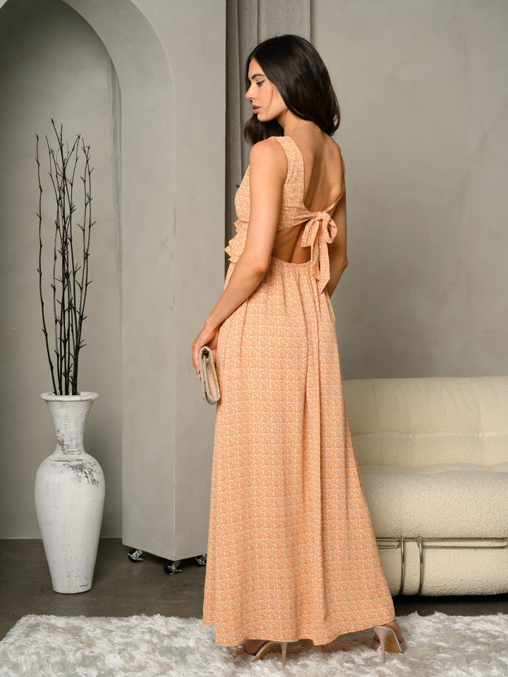 WOMEN'S SLEEVELESS V-NECK RUFFLE MAXI DRESS