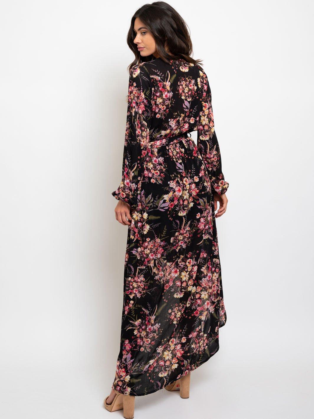 WOMEN'S LONG SLEEVE WRAP FLORAL MAXI DRESS