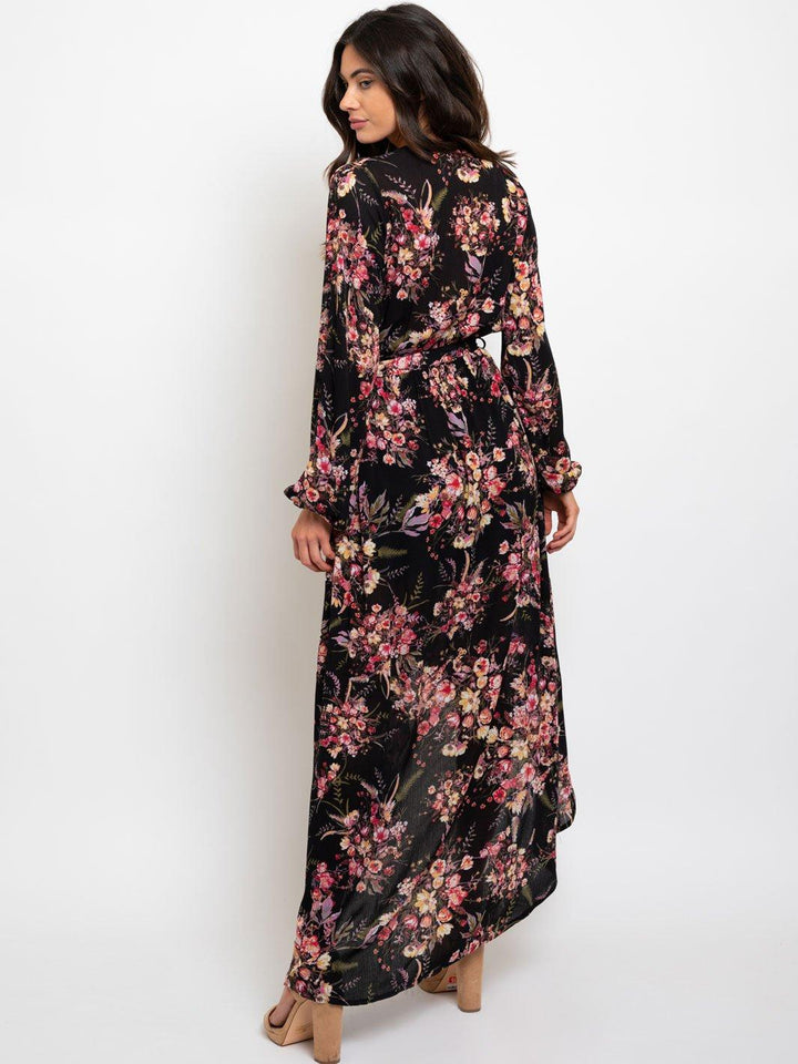 WOMEN'S LONG SLEEVE WRAP FLORAL MAXI DRESS