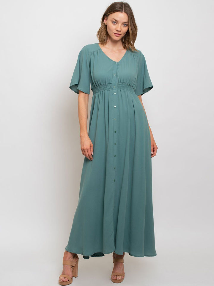 WOMEN'S MAXI SMOCKING WAIST DETAIL DRESS