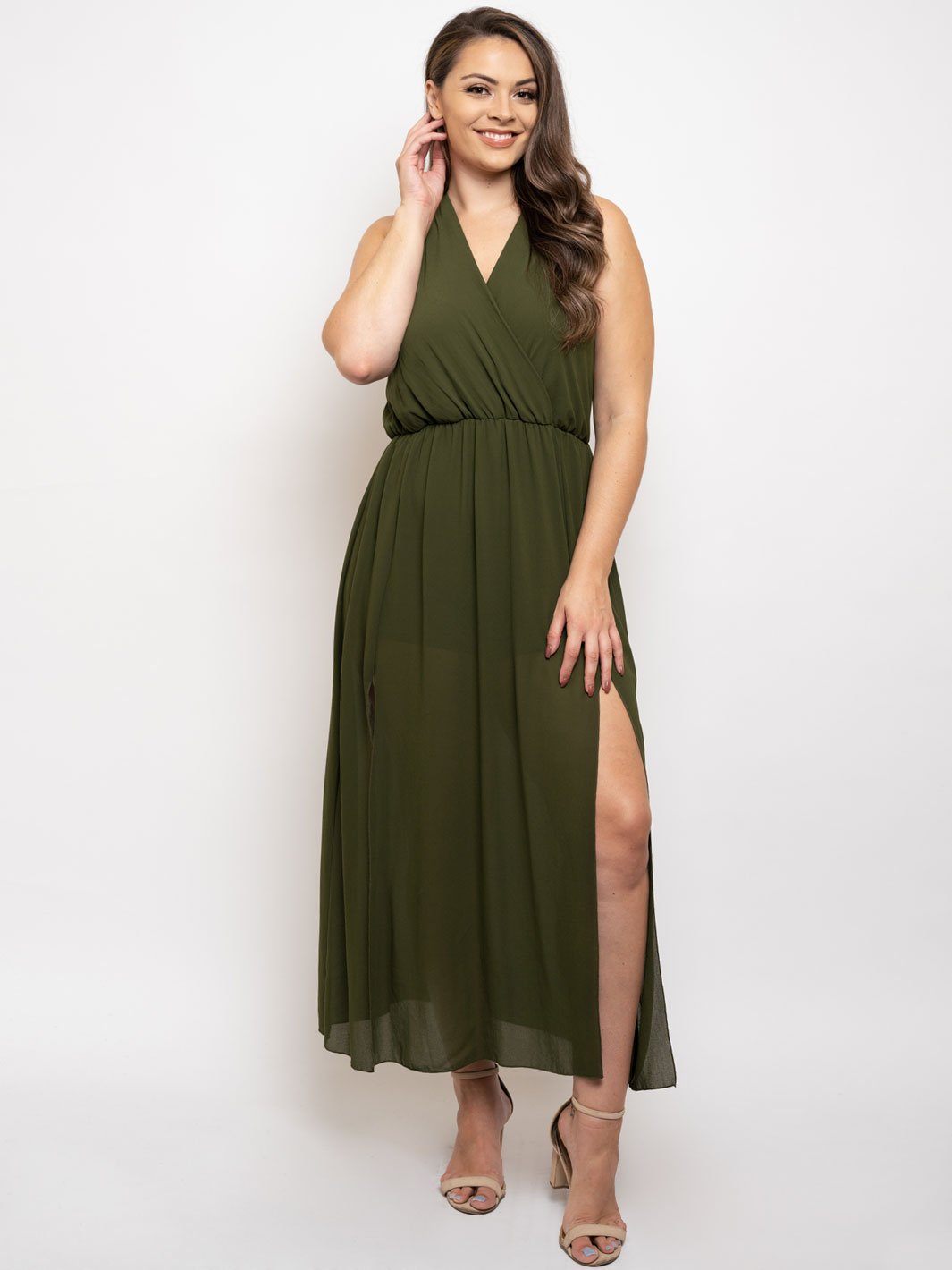 PLUS SIZE SLEEVELESS FRONT SLIT MAXI DRESS