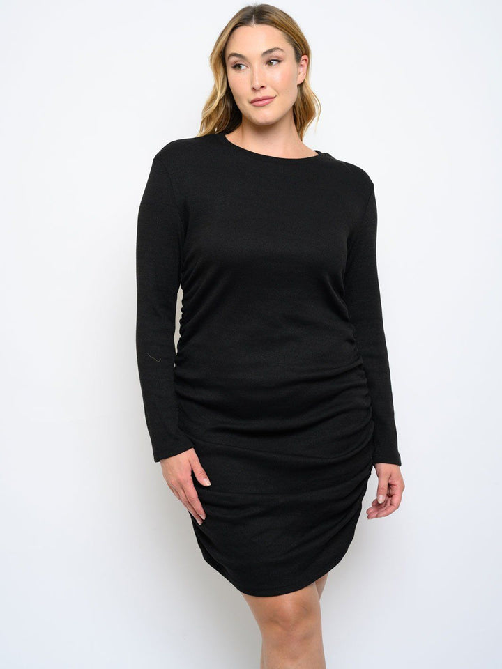PLUS SIZE RUCHED LONG SLEEVE DRESS