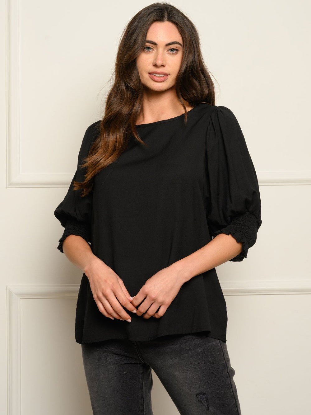 WOMEN'S SMOCKED 3/4 SLEEVES TOP