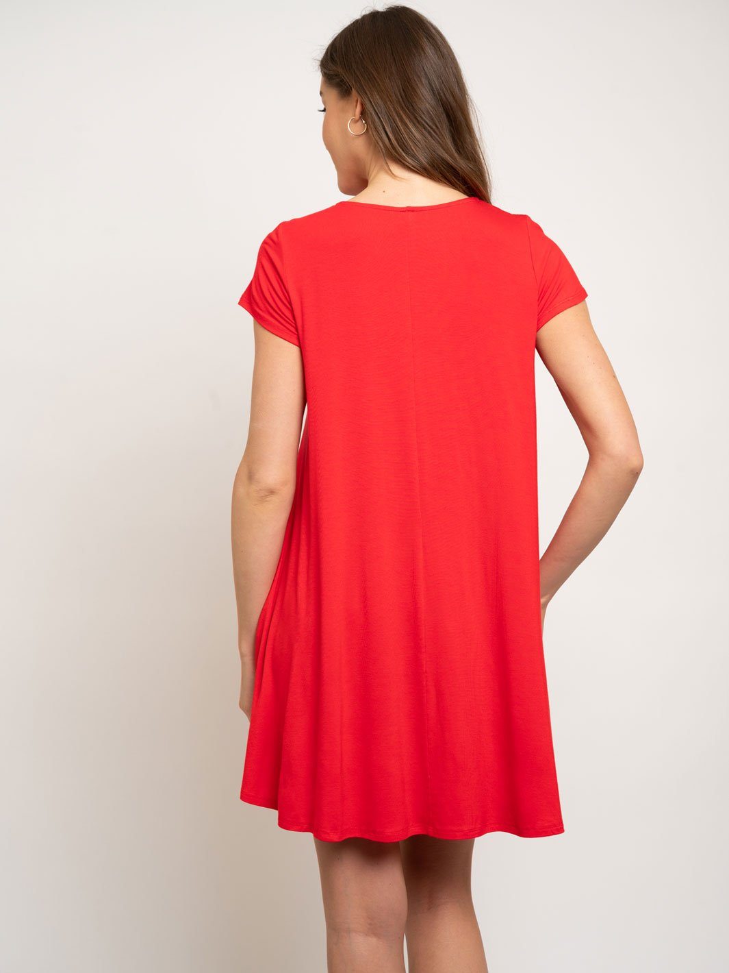 WOMEN'S SOLID TRAPEZE POCKET DRESS