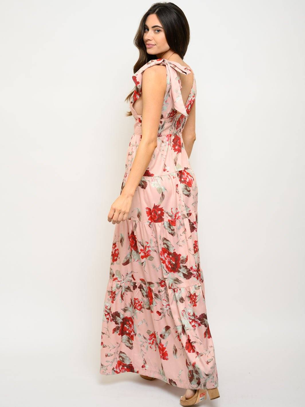 WOMEN'S FEATHER ROSE TIES MAXI DRESS
