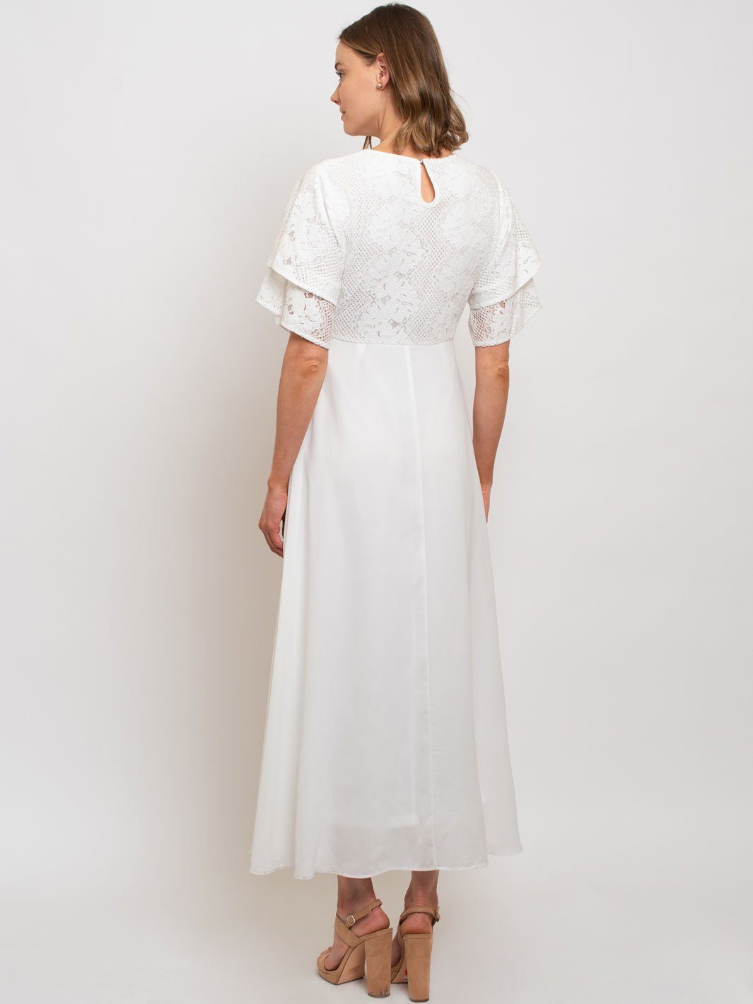WOMEN'S MOCK-NECK LACE TRIMMED MAXI DRESS