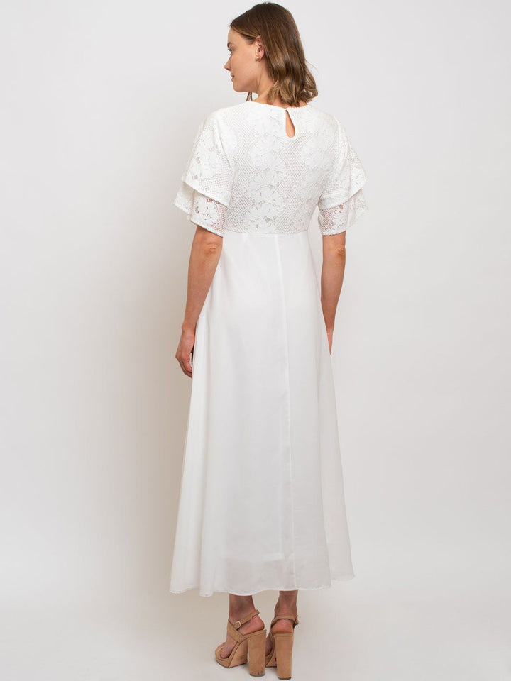 WOMEN'S MOCK-NECK LACE TRIMMED MAXI DRESS