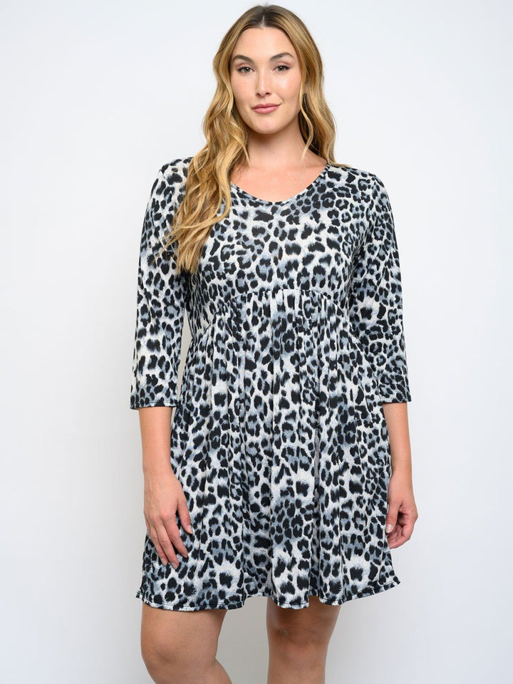 PLUS SIZE 3/4 SLEEVES ANIMAL PRINT DRESS