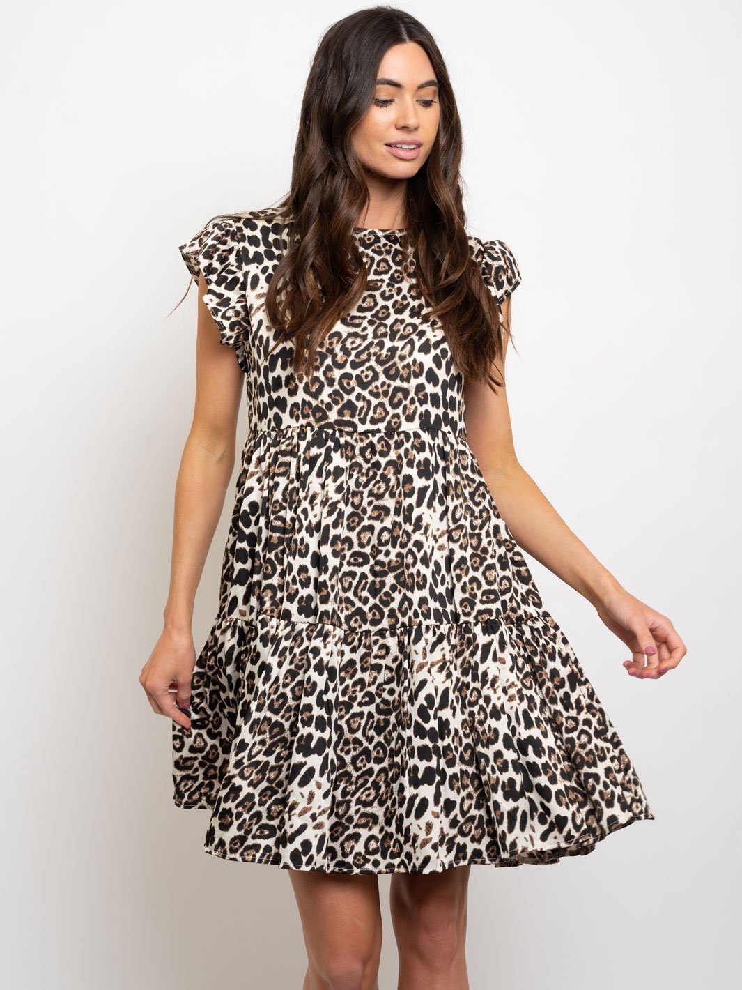 WOMEN'S ANIMAL PRINT BABY-DOLL SHORT SLEEVE DRESS