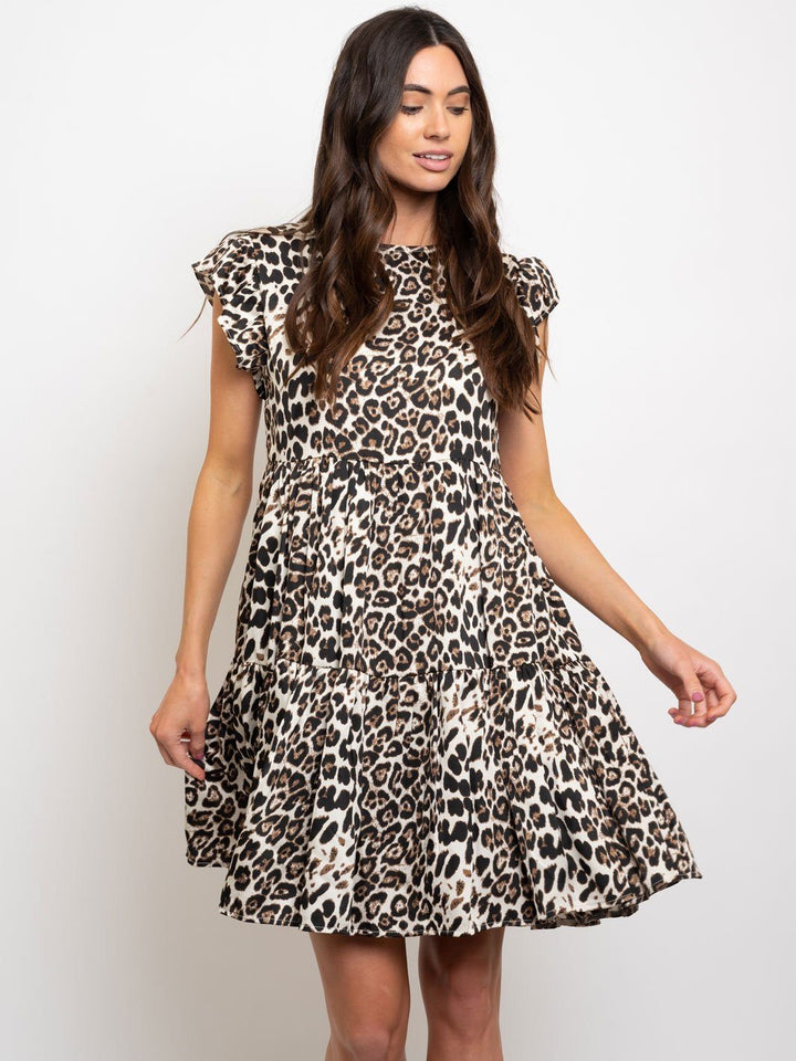 WOMEN'S ANIMAL PRINT BABY-DOLL SHORT SLEEVE DRESS