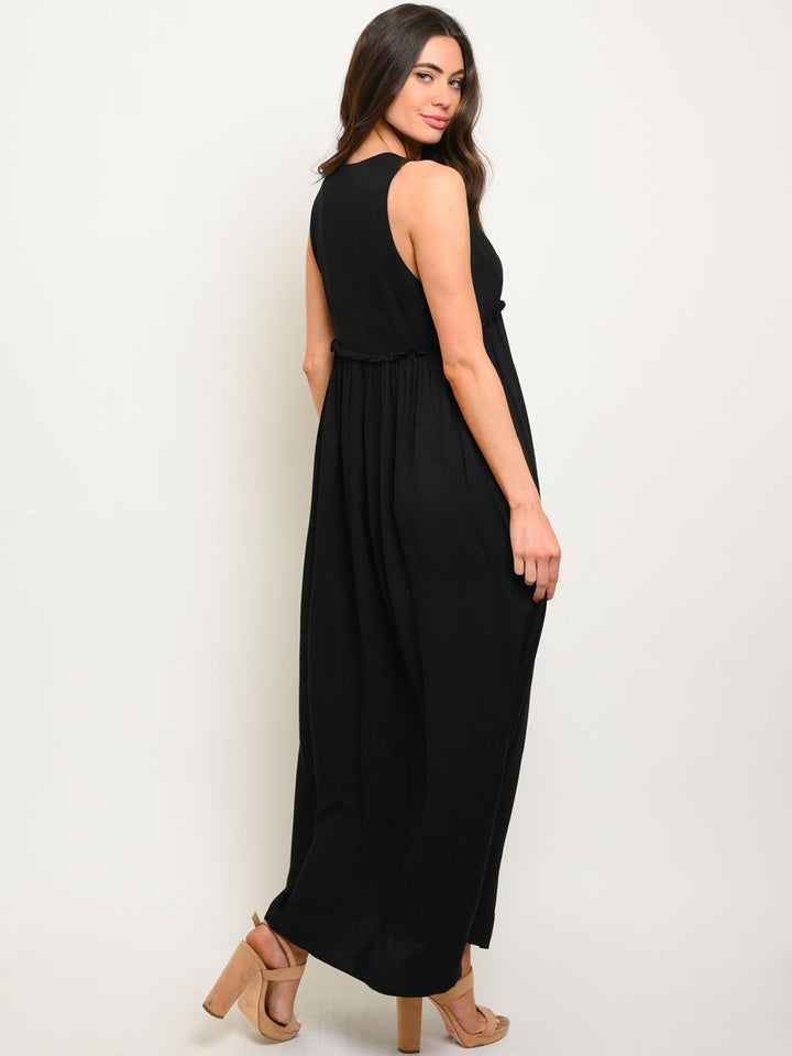 WOMEN'S V-NECK BLACK MAXI DRESS