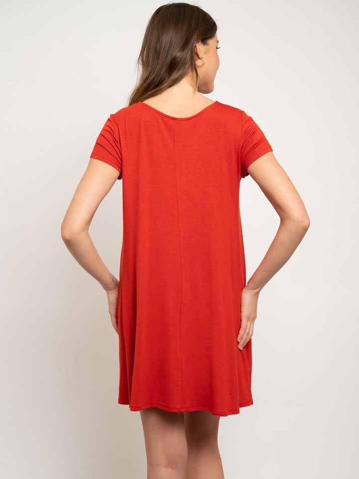 WOMEN'S SOLID TRAPEZE POCKET DRESS