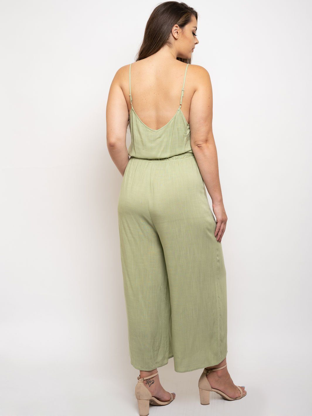 PLUS SIZE SELF TIE V-NECK JUMPSUIT