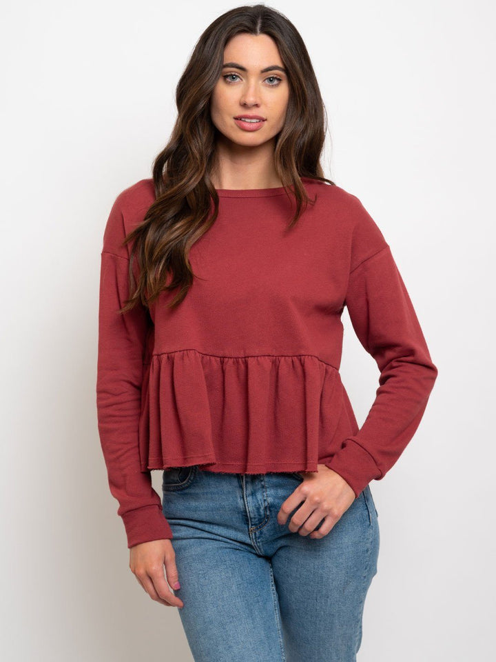 WOMEN'S RUFFLE BOTTON SWEATSHIRT