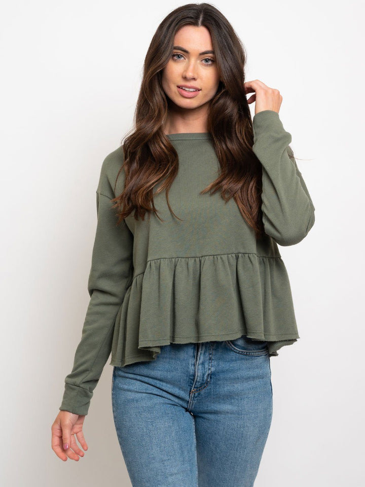 WOMEN'S RUFFLE BOTTON SWEATSHIRT