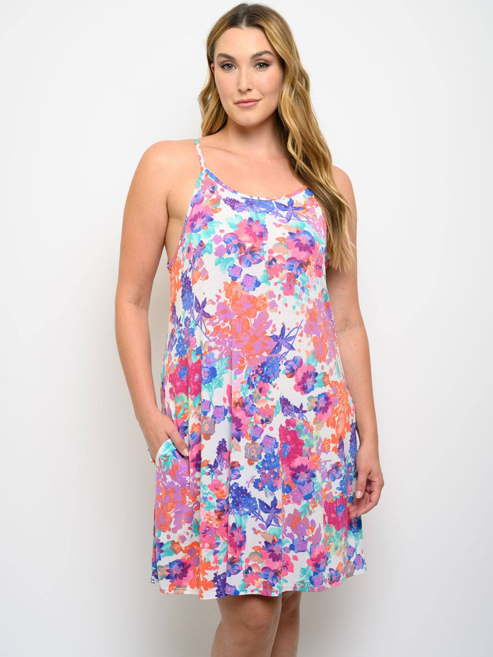 PLUS SIZE SLEEVELESS FLORAL MINI DRESS
