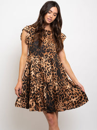 WOMEN'S ANIMAL PRINT BABY-DOLL SHORT SLEEVE DRESS