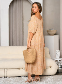WOMEN'S SHORT PUFF SLEEVE SQUARE NECK FLORAL MAXI DRESS