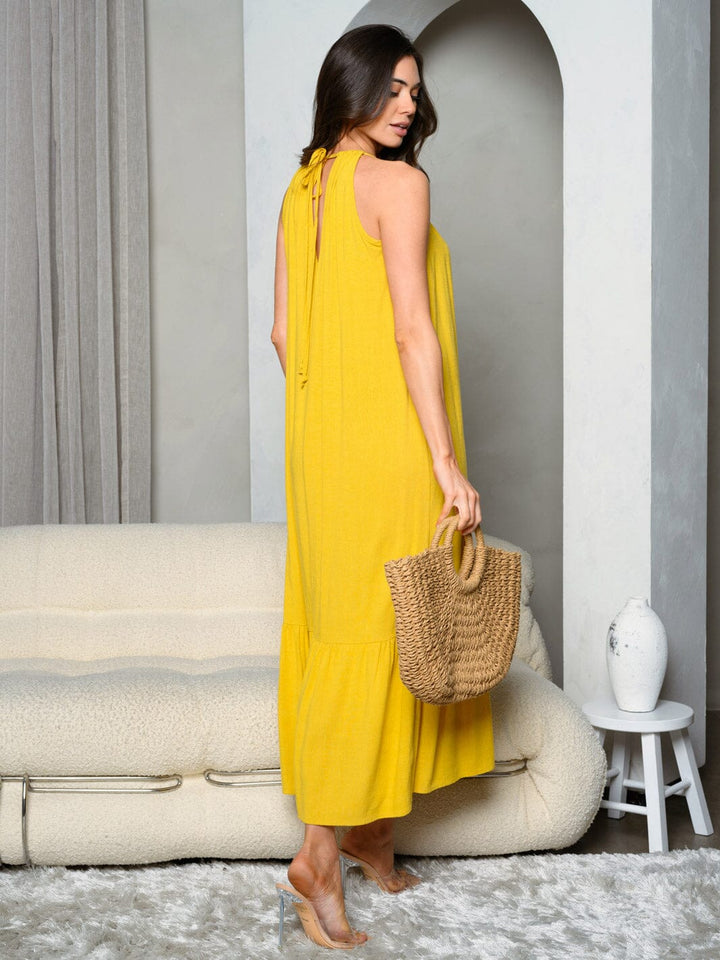WOMEN'S SLEEVELESS HALTER NECK SOLID MAXI DRESS