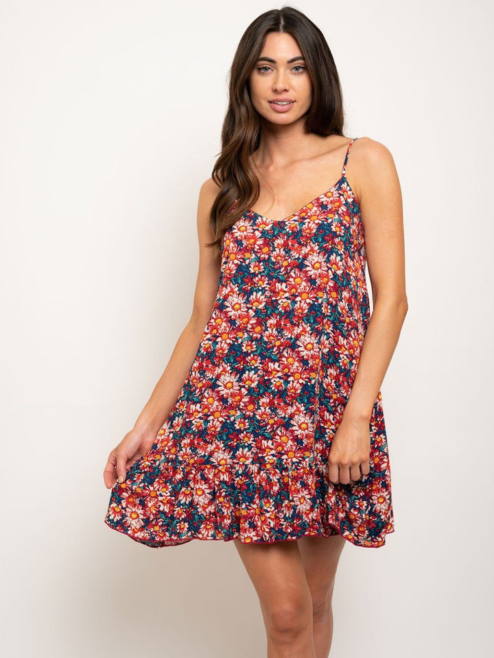 WOMEN'S FLORAL RUFFLE HEM MINI DRESS