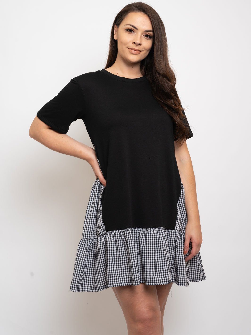 PLUS SIZE RUFFLE HEM TUNIC DRESS