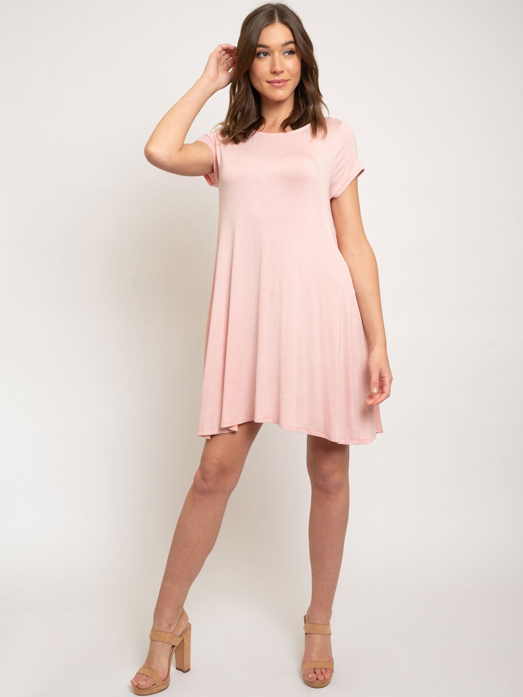 WOMEN'S SOLID TRAPEZE POCKET DRESS