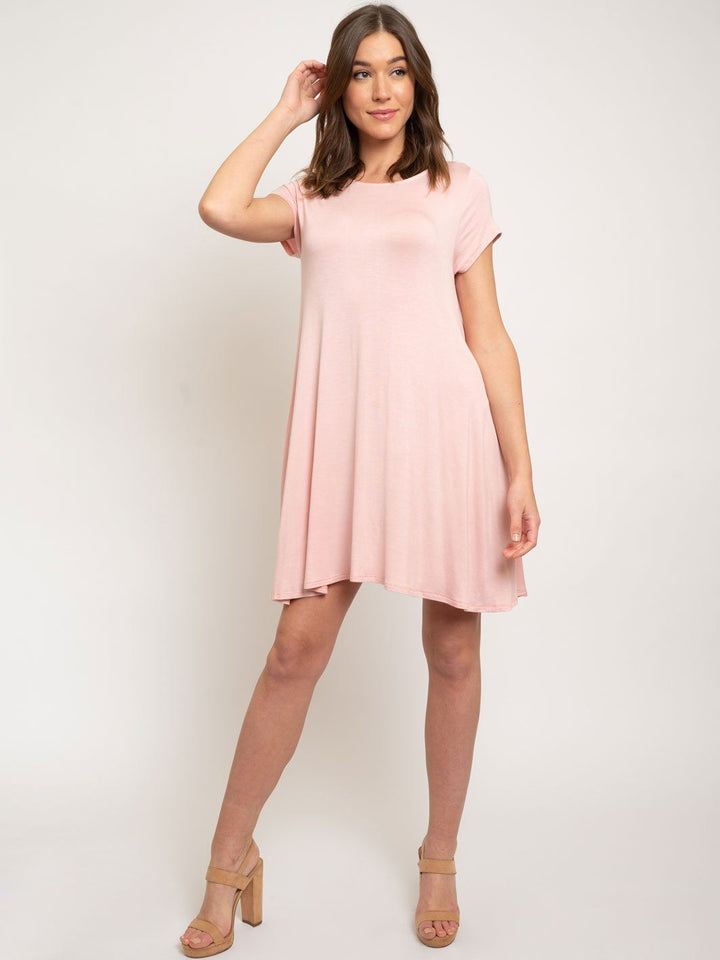 WOMEN'S SOLID TRAPEZE POCKET DRESS