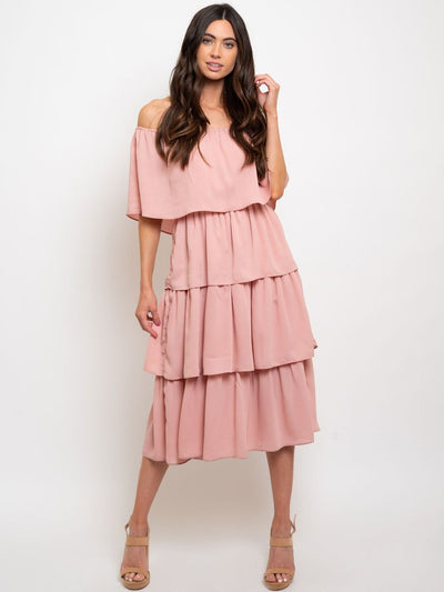 WOMEN'S OFF SHOULDER LAYERED MIDI DRESS