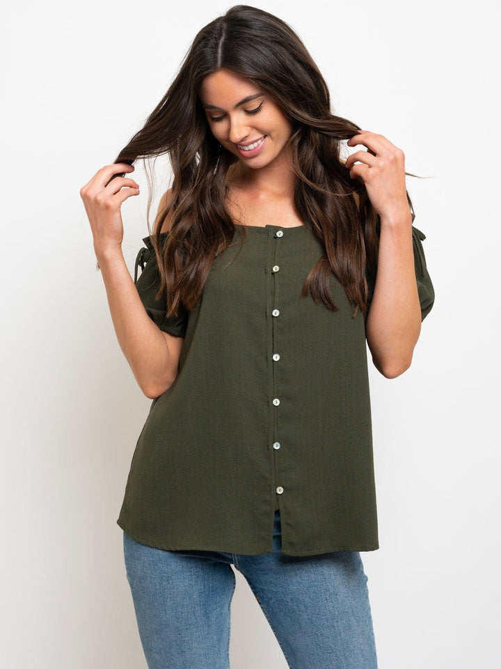 WOMEN'S COLD SHOULDER BUTTON UP TOP