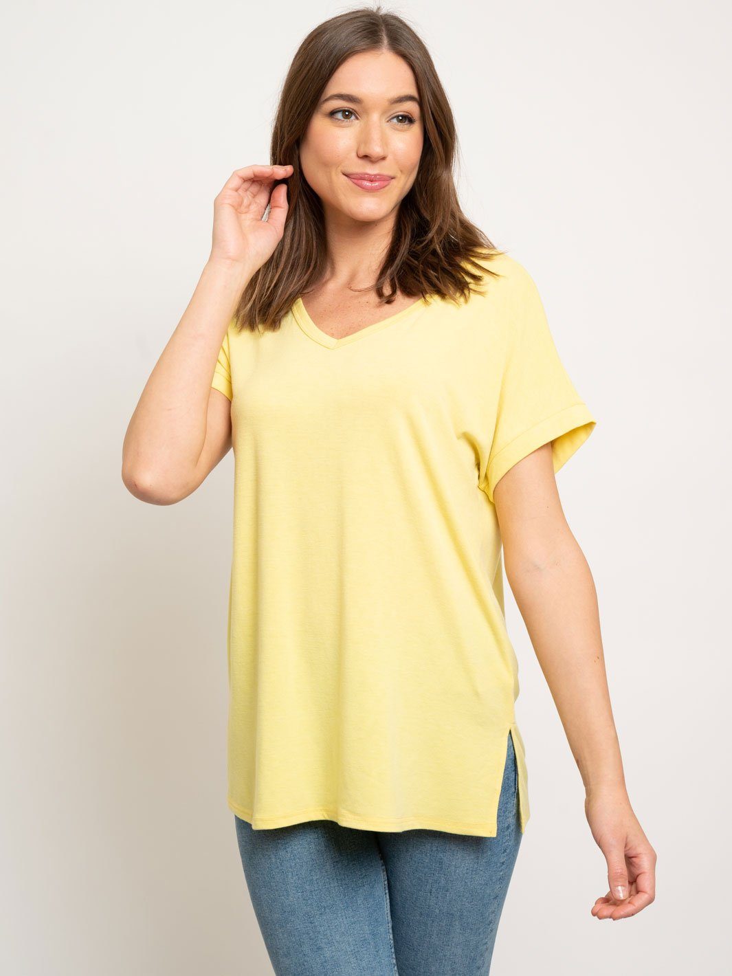 WOMEN'S V-NECK BAND SLEEVE KNIT TOP