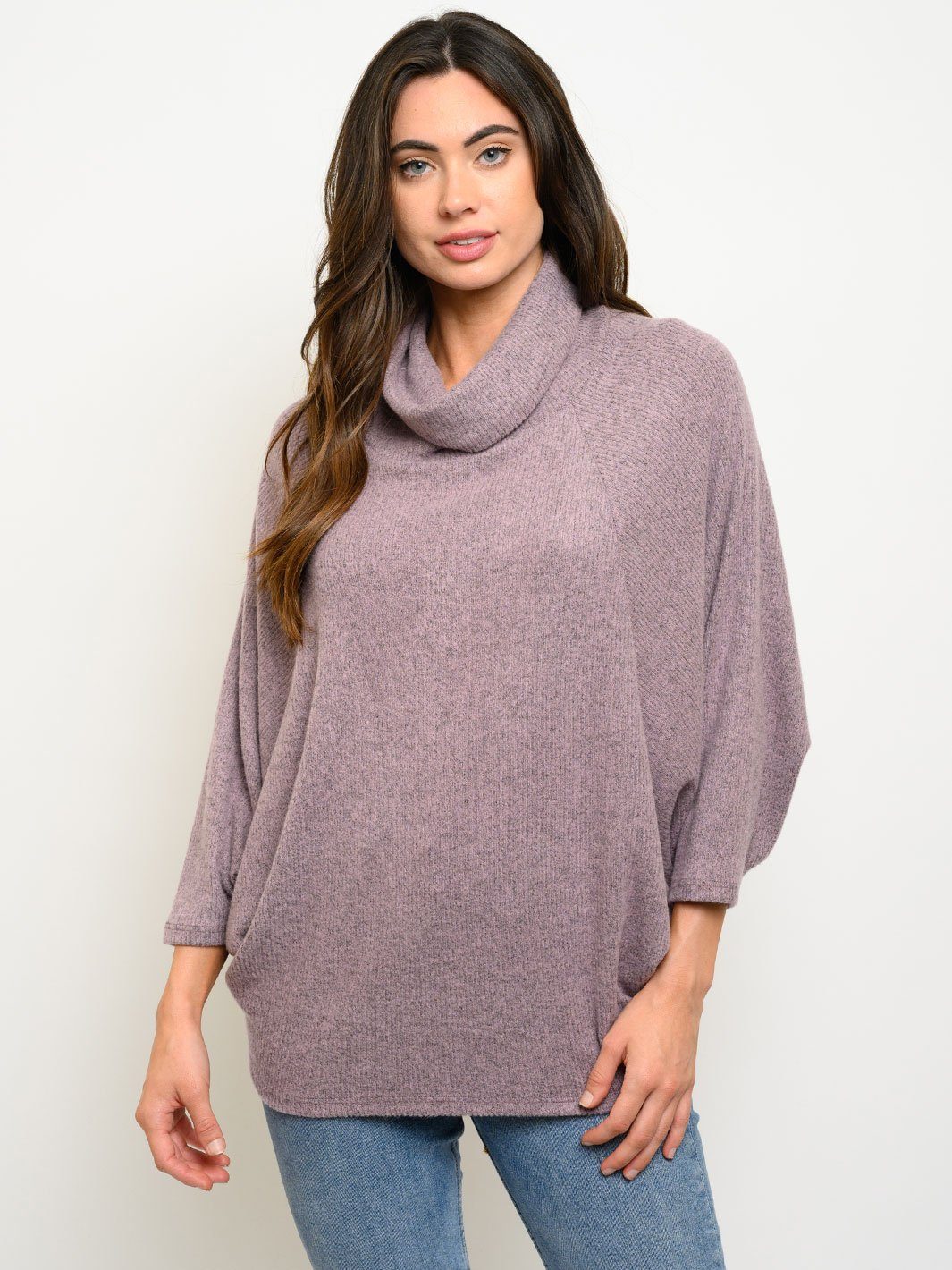 WOMEN'S TURTLE NECK 3/4 SLEEVES TUNIC TOP