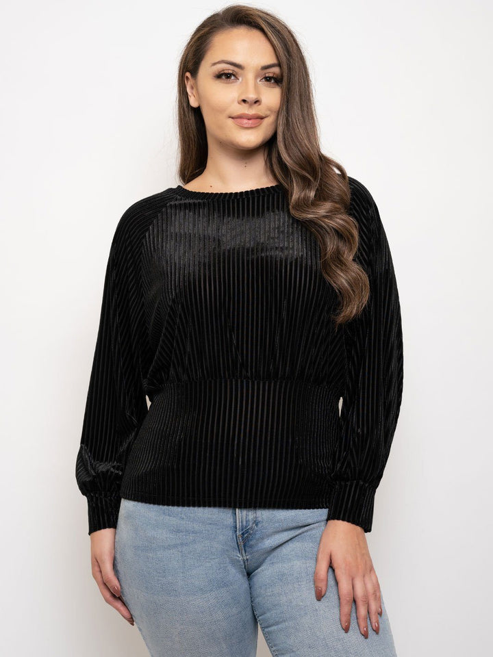 PLUS SIZE LONG PUFF SLEEVE VELVET TOP