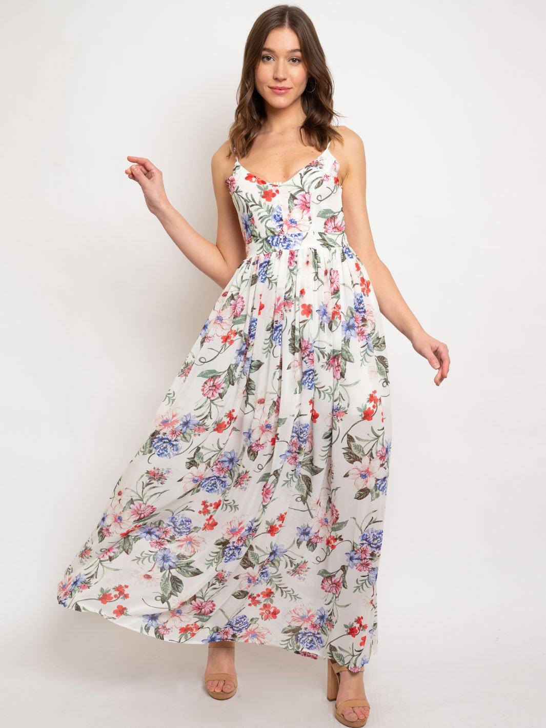 WOMEN'S OPEN BACK FLORAL MAXI DRESS