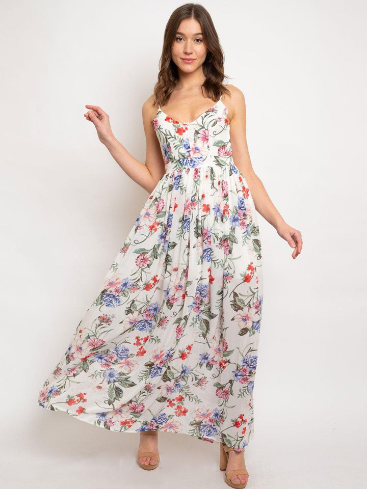 WOMEN'S OPEN BACK FLORAL MAXI DRESS