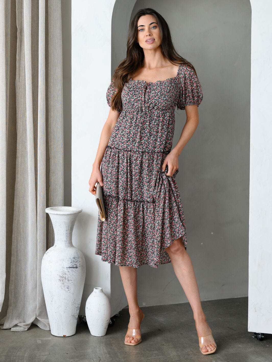 Copy of WOMEN'S SLEEVELESS TIERED POCKETS COLORBLOCK MIDI DRESS