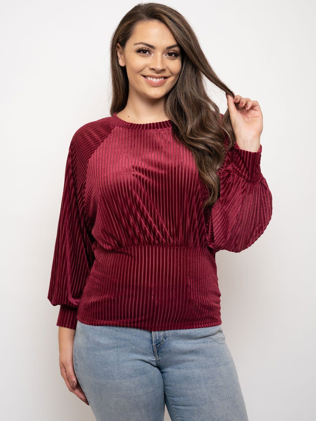 PLUS SIZE LONG PUFF SLEEVE VELVET TOP