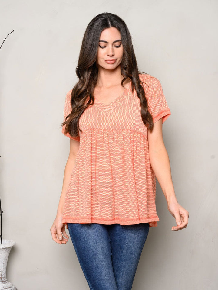 WOMEN'S SHORT SLEEVE V-NECK BABYDOLL TOP