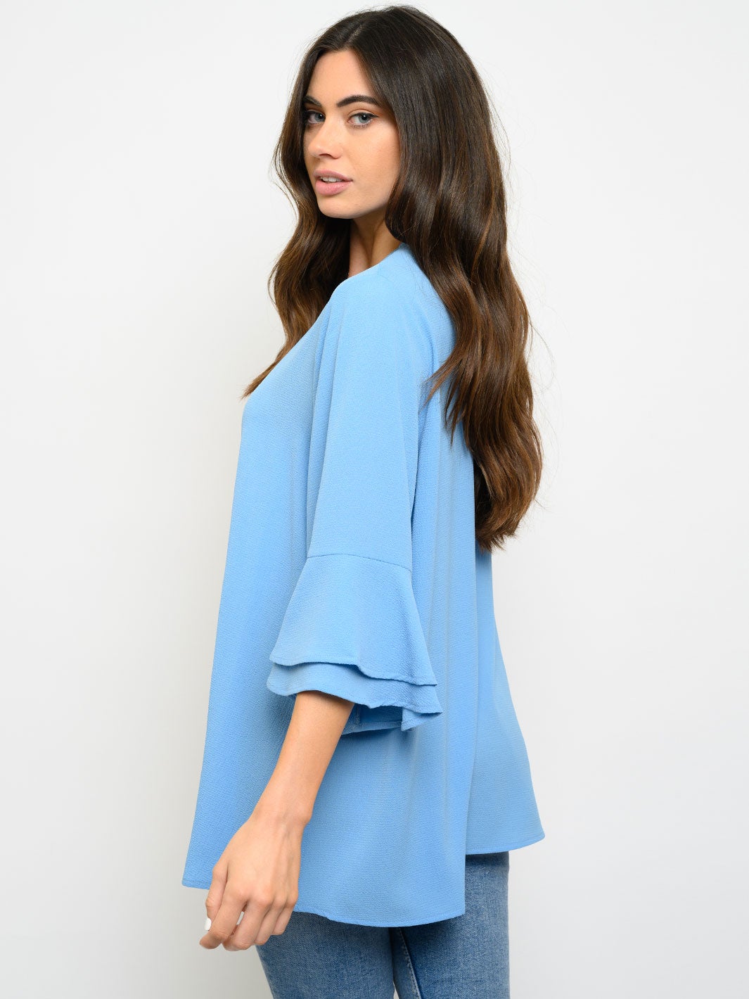 WOMEN'S RUFFLE 3/4 SLEEVE OPEN CARDIGAN