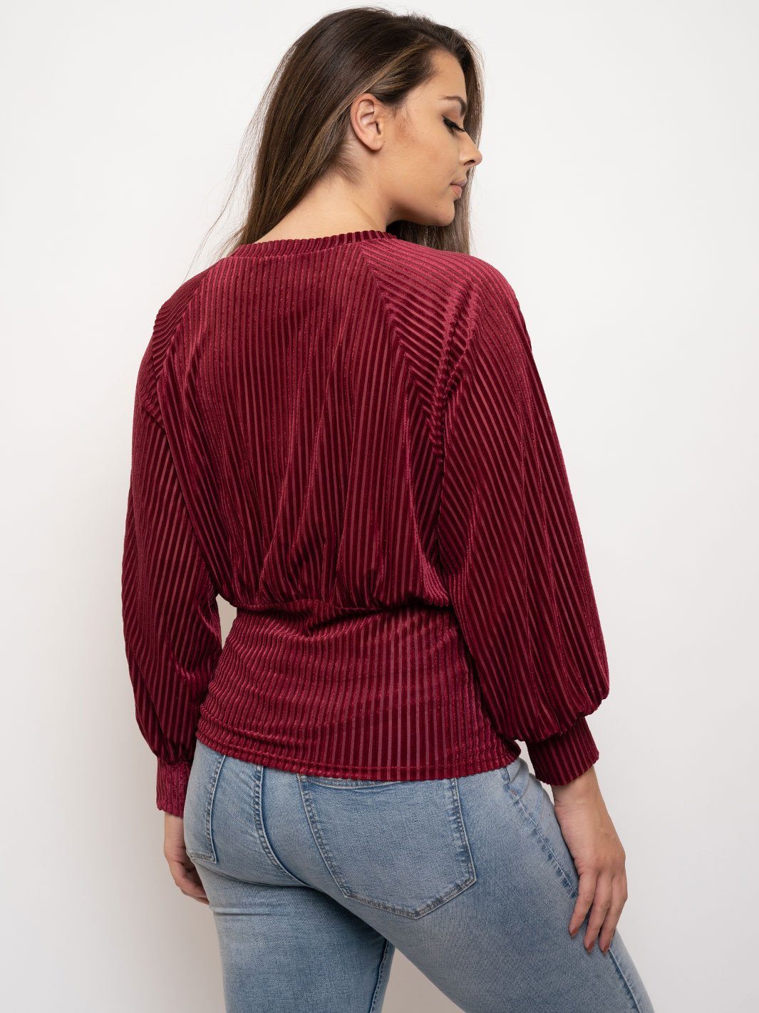 PLUS SIZE LONG PUFF SLEEVE VELVET TOP