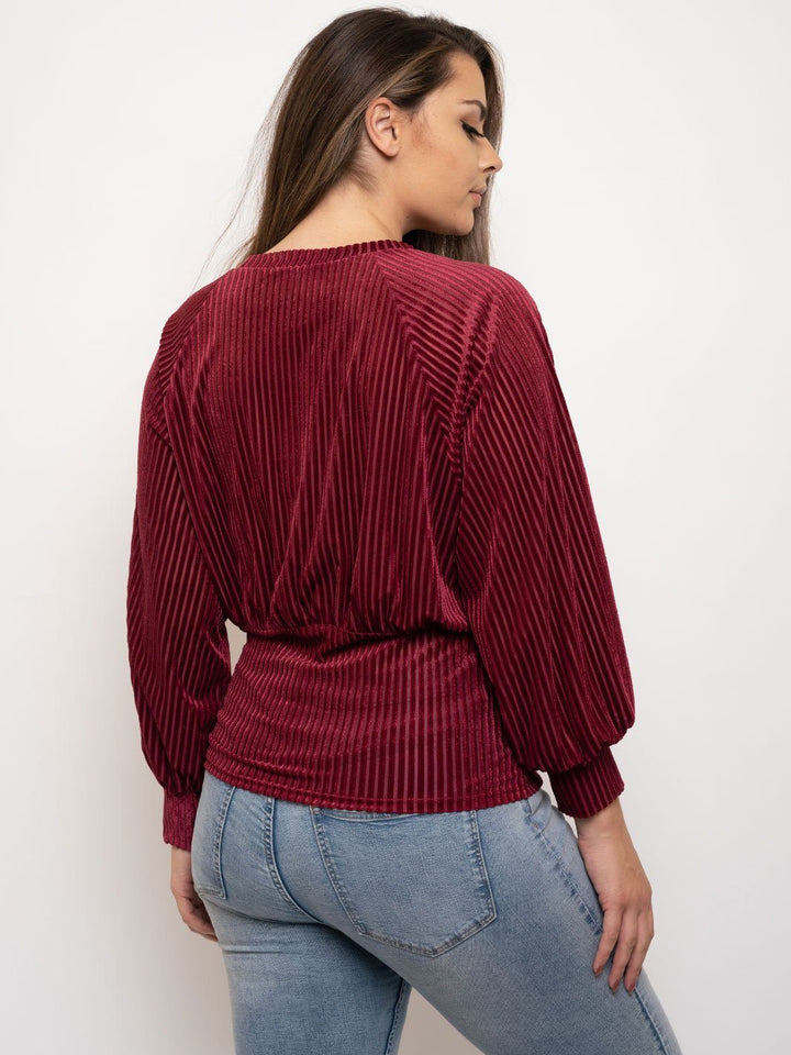 PLUS SIZE LONG PUFF SLEEVE VELVET TOP