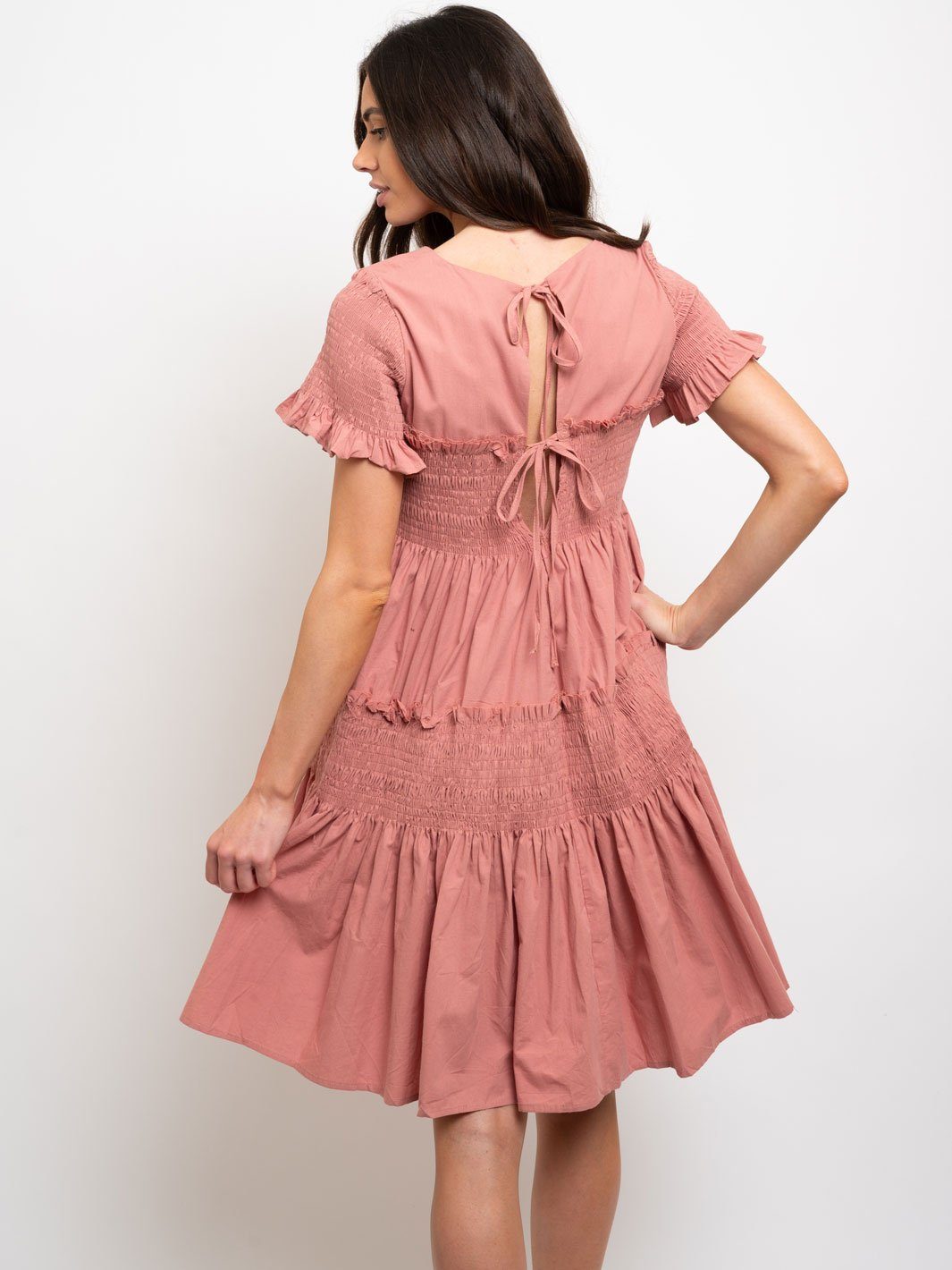 WOMEN'S MIDI RUFFLE SMOCKING DRESS