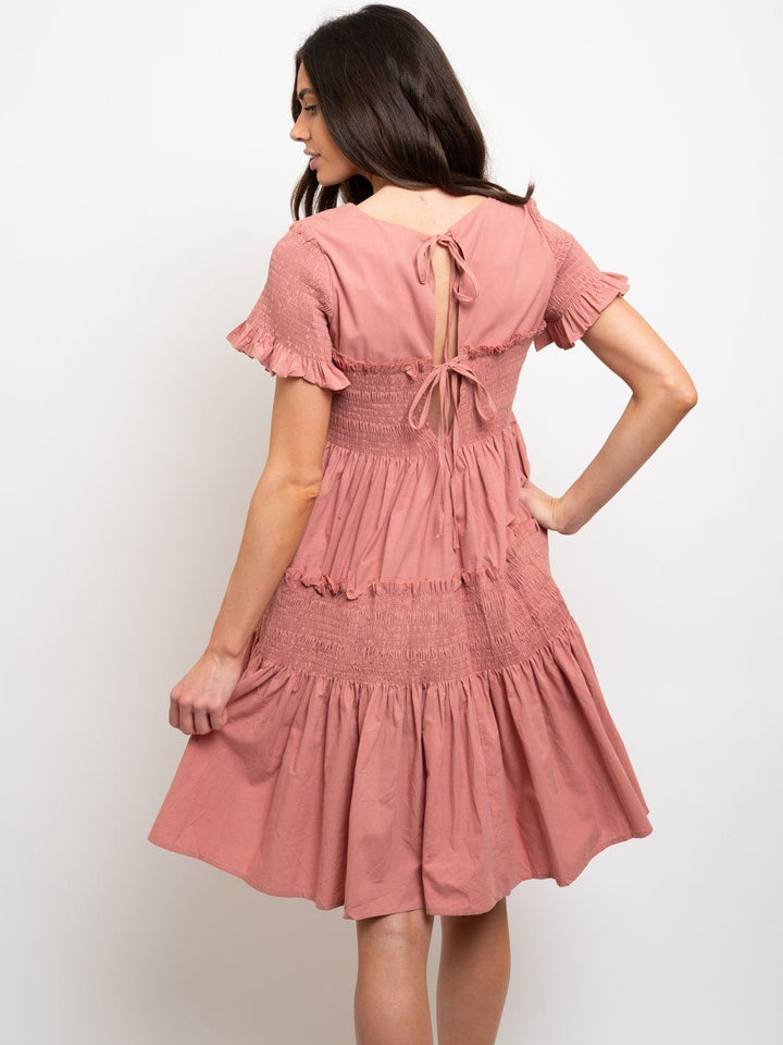 WOMEN'S MIDI RUFFLE SMOCKING DRESS