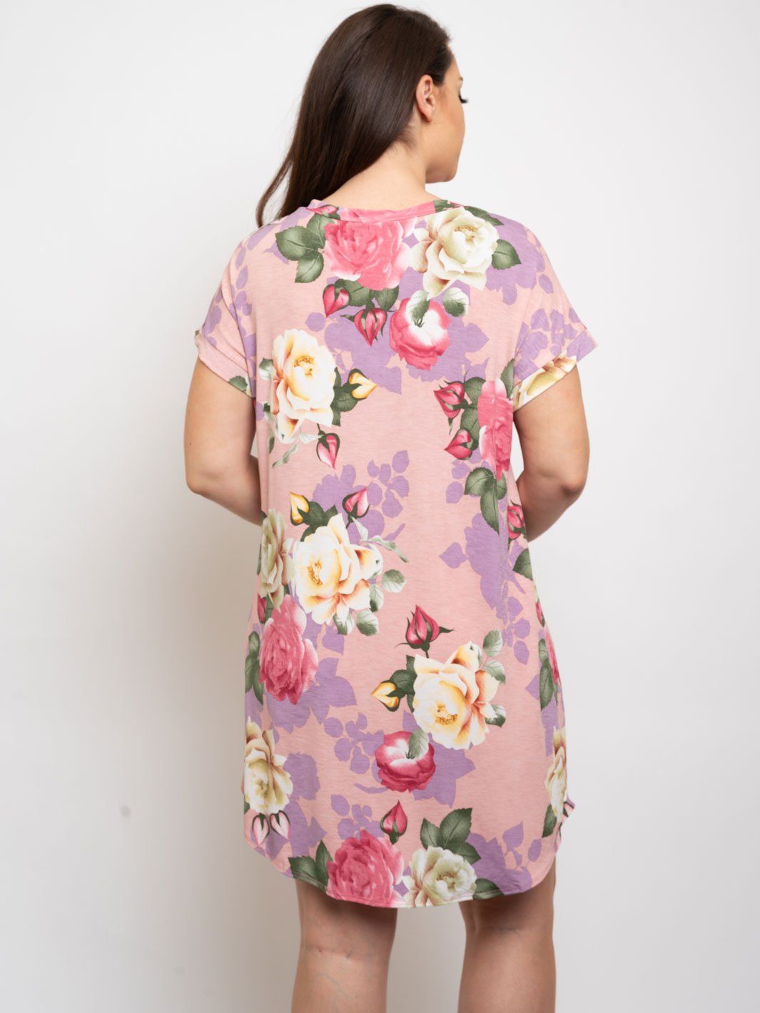 PLUS SIZE FLORAL SHORT SLEEVE TUNIC DRESS