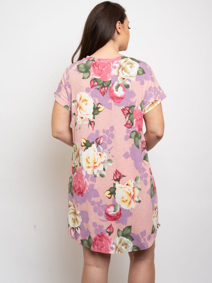 PLUS SIZE FLORAL SHORT SLEEVE TUNIC DRESS