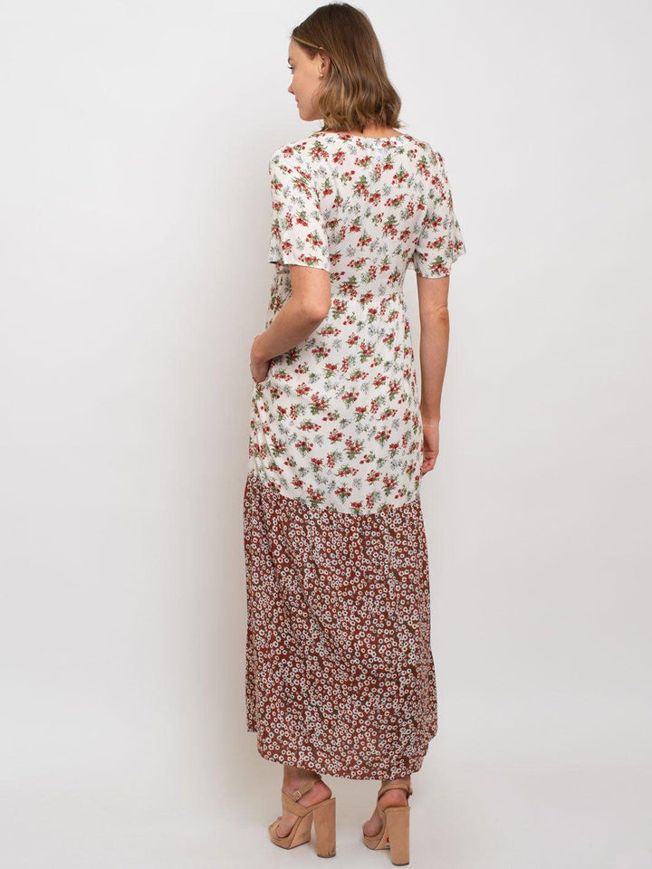 WOMEN'S MULTI PRINT BUTTON UP MAXI DRESS