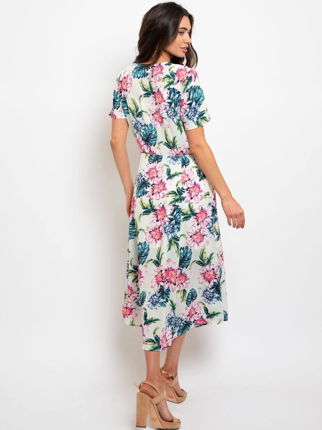 WOMEN'S FLORAL SHORT SLEEVE MIDI DRESS
