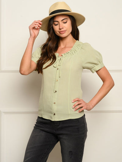 WOMEN'S BUTTONS DETAIL SHORT SLEEVE TOP