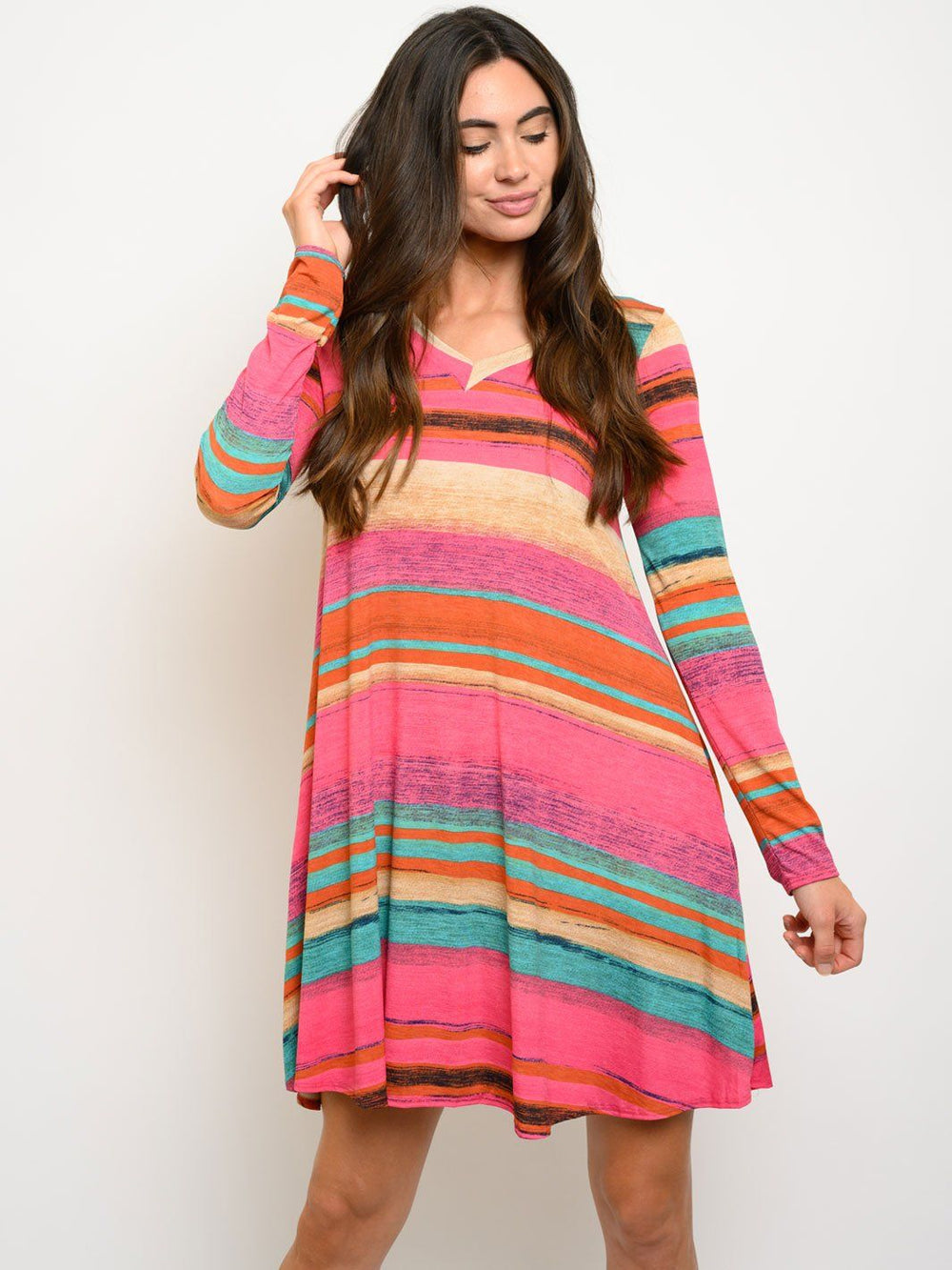 WOMEN'S LONG SLEEVE POCKETS MULTI COLOR DRESS